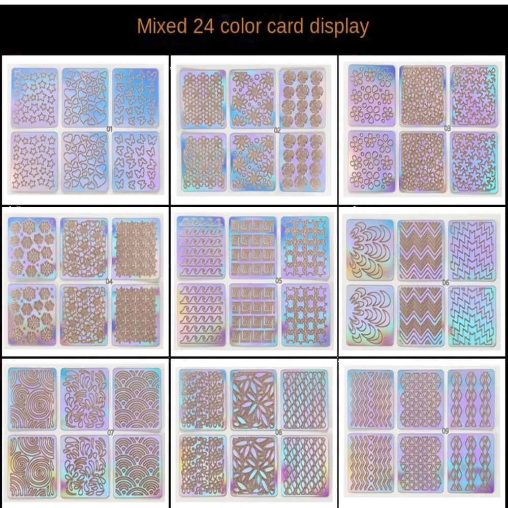 6/12/24/36pcs Hollow Nail Sticker Set Holographic Adhesive Painting Template Manicure Design DIY Nail Art Sticker Manicure Tool