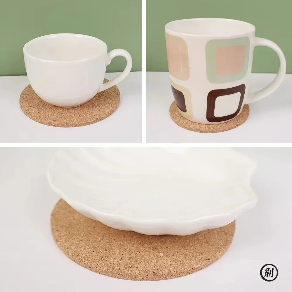 1/5/10PCS Round Wood Mats Natural Cork Coasters Durable Non 