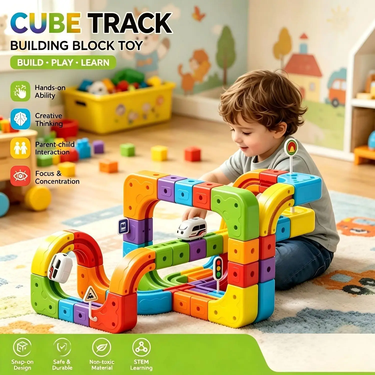 Anti gravity small train rechargeable rail car cube children's versatile magical assembly building block puzzle toy
