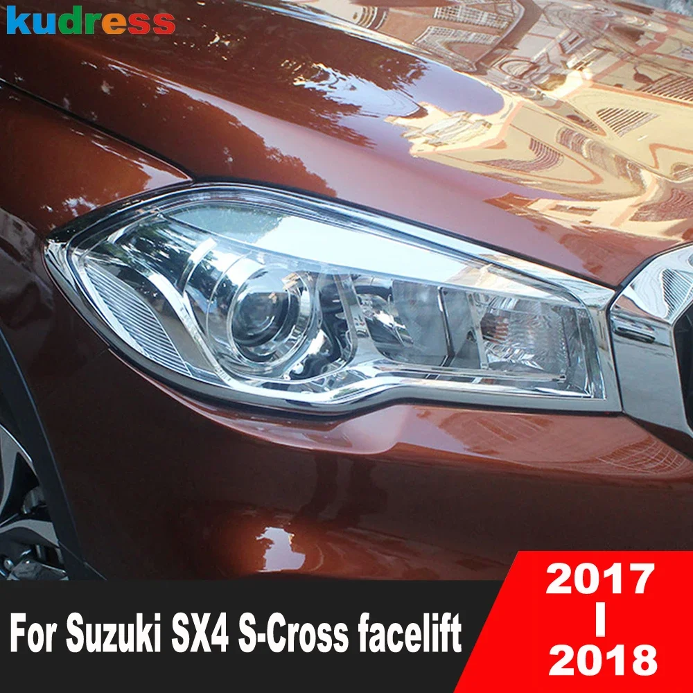 For Suzuki SX4 S-Cross facelift 2017 2018 Chrome Car Front Head Light Lamp Cover Trim Headlight Headlamp Frame Trims Accessories