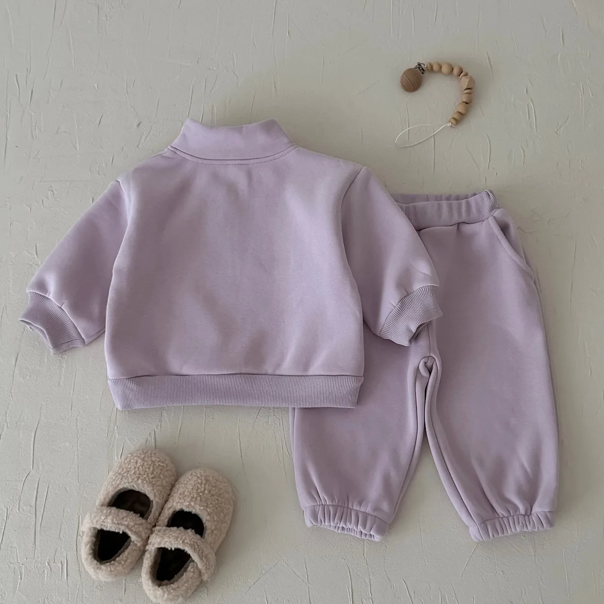 Toddler Letter Print Fleece Clothing Set, Half Zip Mock Neck Top & Elastic Cuff Pants, Soft Warm Purple Baby Casual 2Pcs Outfit
