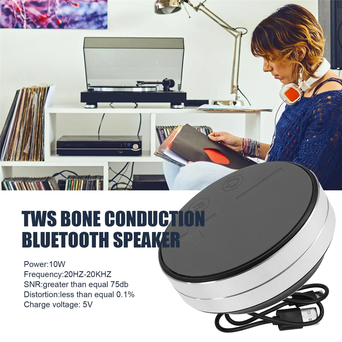 Speaker Bluetooth TWS ekstra besar, konduksi tulang TWS nirkabel dapat dicolokkan ke kartu Subwoofer Speaker perak