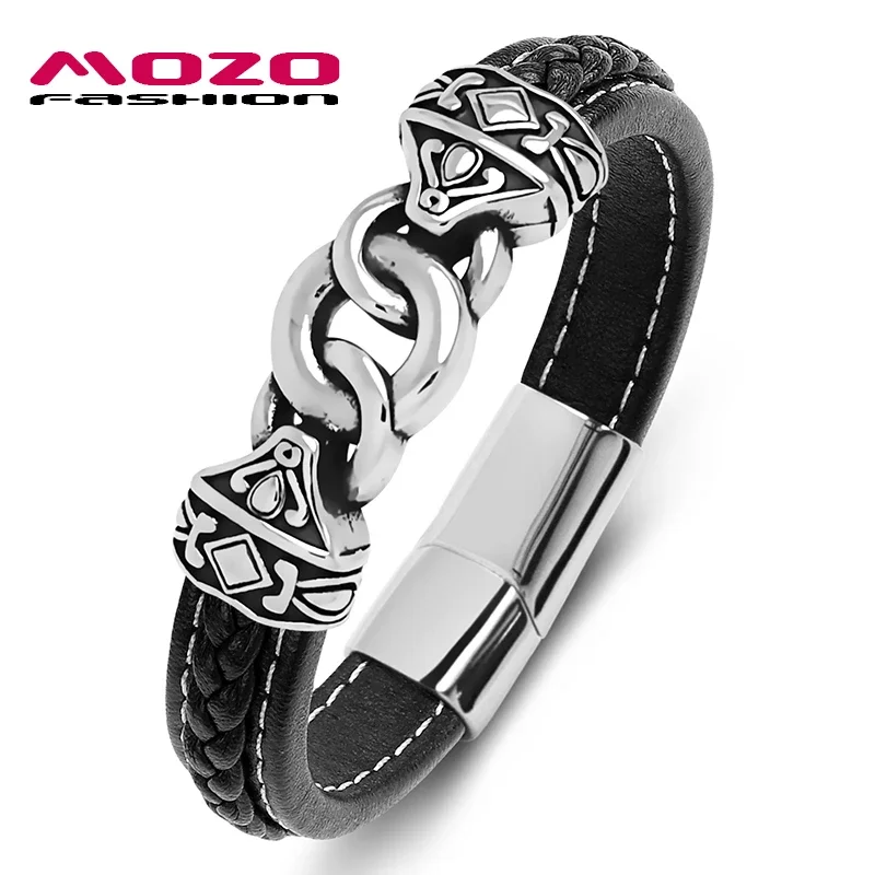 

Classic Leather Bracelet for Men, Stainless Steel Charm, Punk Multi Color Bangles, High Quality, New Fashion Accessories, Gift