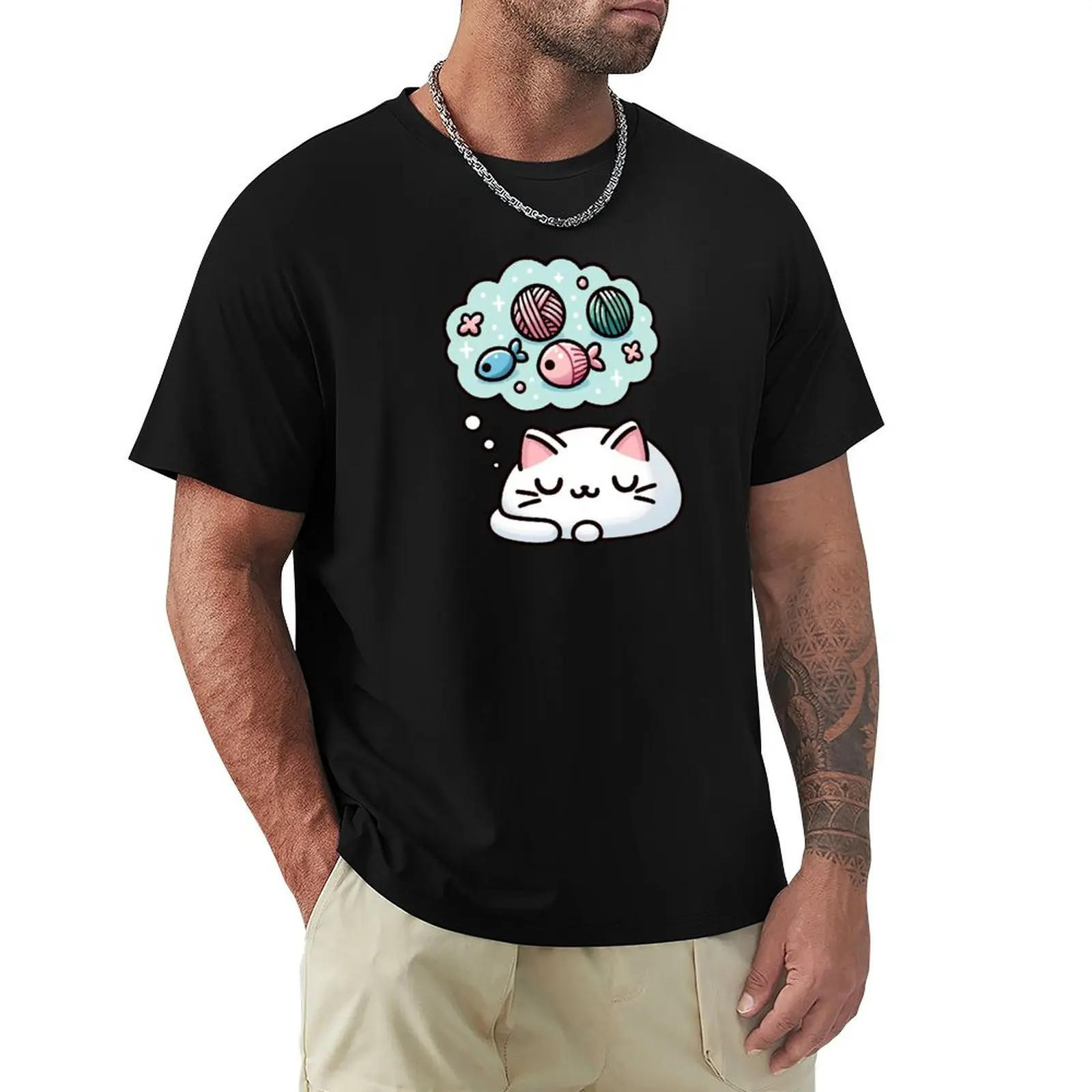 Whisker Dreams: Kawaii Cat’s Slumber into Yarn and Fish Fantasies T-Shirt Mechanic Work Tee Shirt