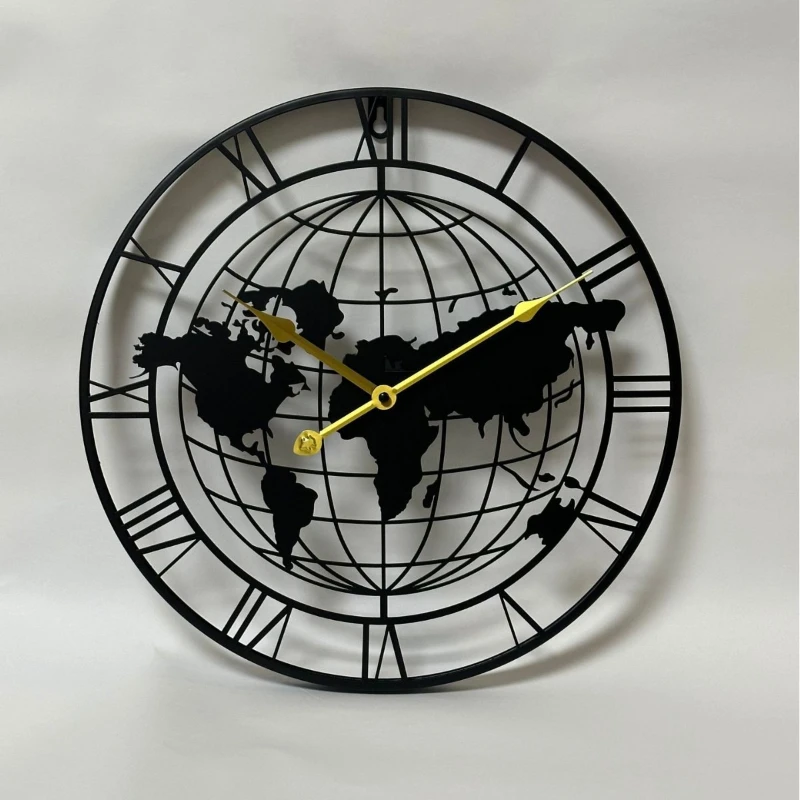 

Креативные современные и простые круглые часы для работы по дереву, креативная карта, модные и бесшумные настенные часы, металлические декоративные аксессуары для дома