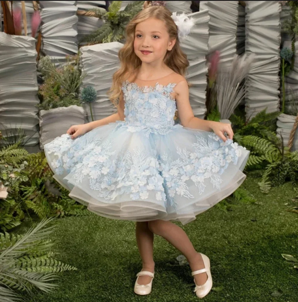 

Flower Girl Dress with Embroidery Floral Wrap Cape Princess Ball Gown Fluffy Skirt Tulle Fairy Junior Bridesmiad Prom