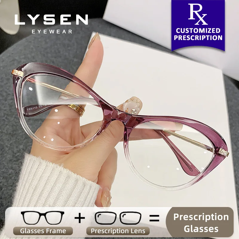 

LYSEN Fashion Cat Eye Anti Blue Light Prescription Glasses Women Anti-Reflective Myopia Customized Progressive Reading Glasses