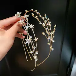 INS Rhinestone Studded Pearl Star Hair Hoop Bridal Crown Crystal Women Hairbands Elegant Hair Accessories Party Headwear Jewelry