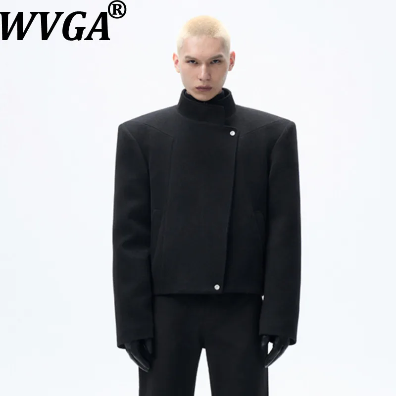 

WVGA Spring Autumn New Men Tide Stand Collars Wool Short Coats Niche Chic Casual Thickened Warm Cotton Trendy Jackets Ins W15470