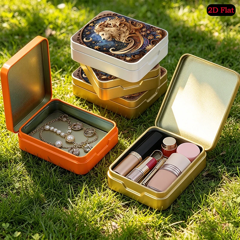 Leo Zodiac Emblem Theme Home Decoration Flip Top Tin Box, UV Printed Portable Tin Box, Desktop Organizer, Small Object Storage