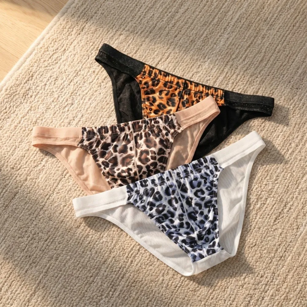 

Underpants Lingerie Leopard Triangle Panties Breathable Low Waist Men Thin Briefs Mesh Transparent Underwear for Men Daily Wear