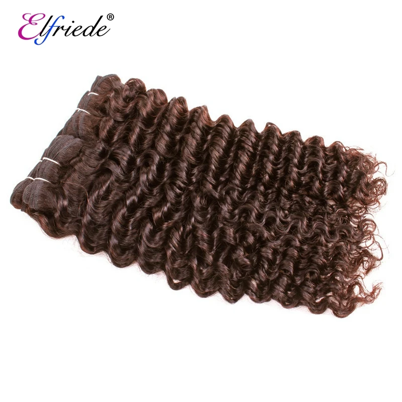Elfriede #4 Chocolate Brown Bundles with Closure Deep Wave Bundles Remy Human Hair With 4x4 Lace Closure Colored 3/4 Bundles