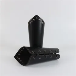 Men Medieval Cosplay PU Leather Armor Arm Warmers Lace-Up Viking Pirate Knight Gauntlet Wristband Bracer Steam Punk Accessories
