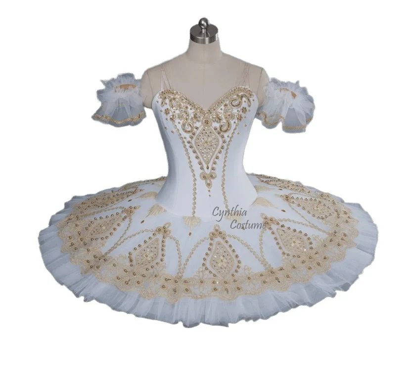 

Белый классический балетный сценический костюм-пачка «Лебединое озеро» со снежинками и крючками для лифа, балетный танцевальный костюм для девочек