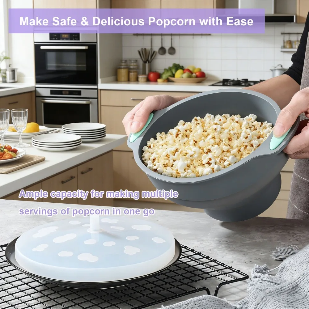 Silicone Popcorn Popper Bowl Oil Draining Collapsible Microwave Popcorn Maker BPA Free Dishwasher Safe Cake Mold Oven Air Fryer