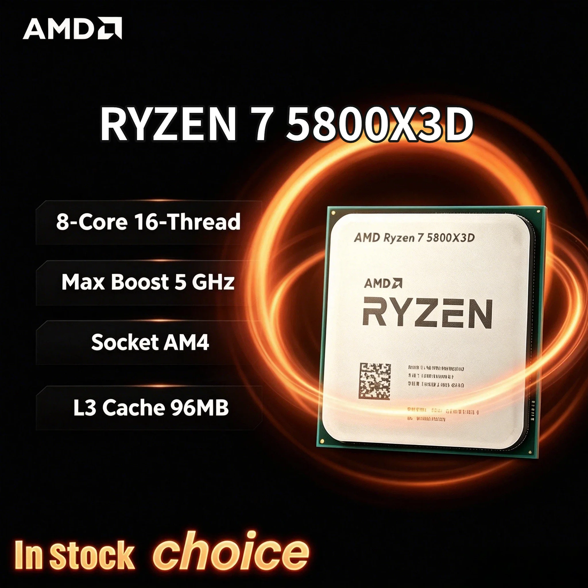 

AMD Ryzen 7 5800X3D New Gaming CPU 5GHz 8C 16T 96MB DDR4 105W Socket AM4 5000 Series Unpacked Loose 2026 Edition Fast Pro