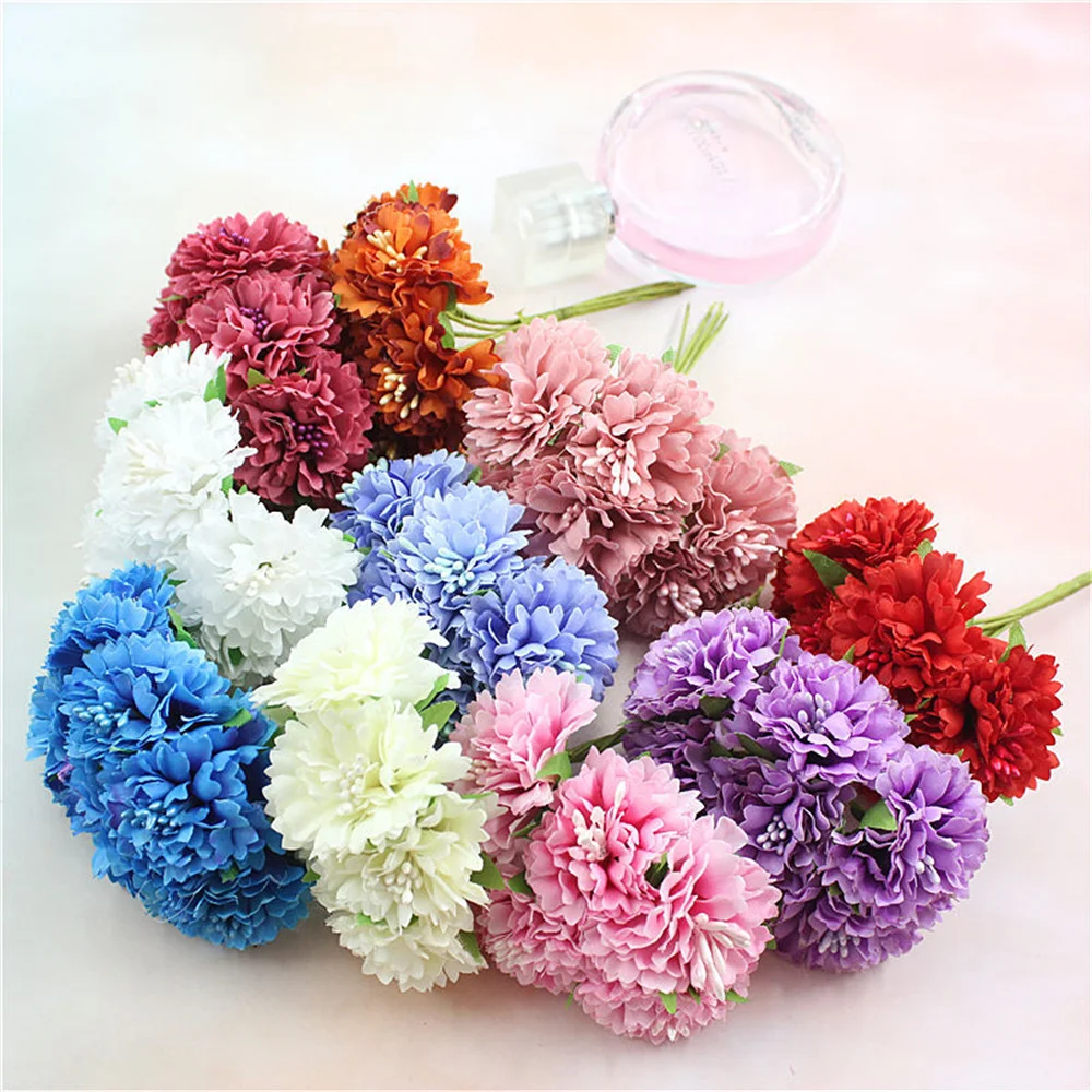 18PCS Bouquet Artificial Flowers Stamen Christmas Home Decorations Handmade Wreath Gift Scrapbook Craft Fake Plant Wedding Party