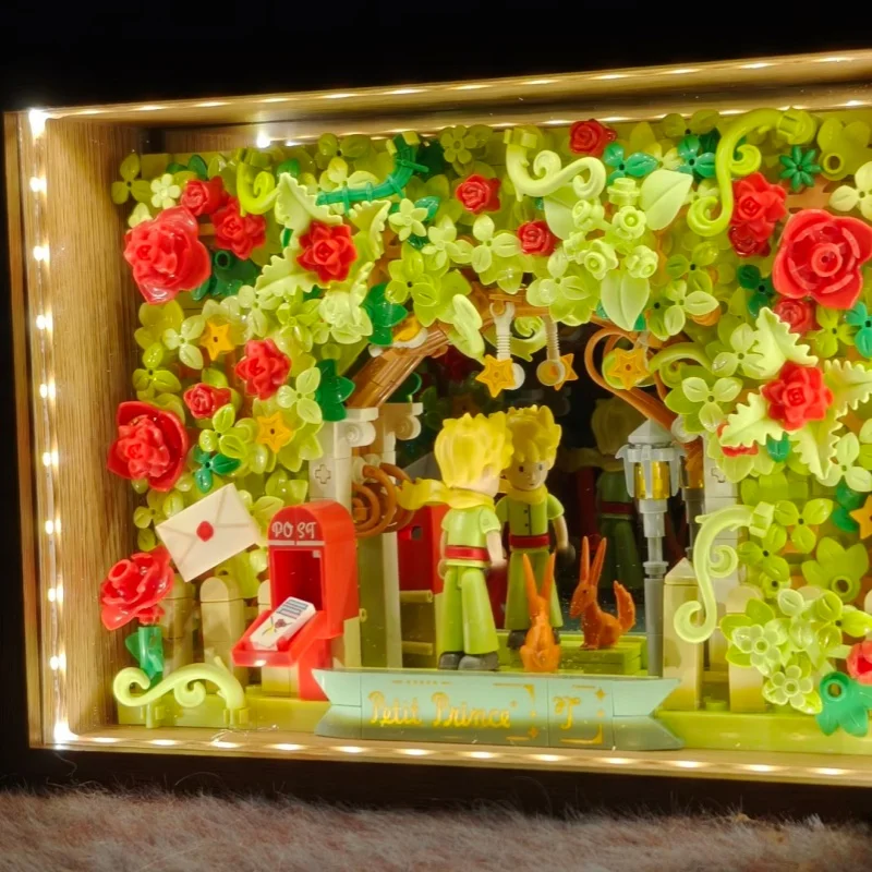 Mały Książę i Róża Abysy Lustrzane Klocki do Składania Ramki na Zdjęcia Zabawki na Biurko Ozdoby Prezenty Urodzinowe