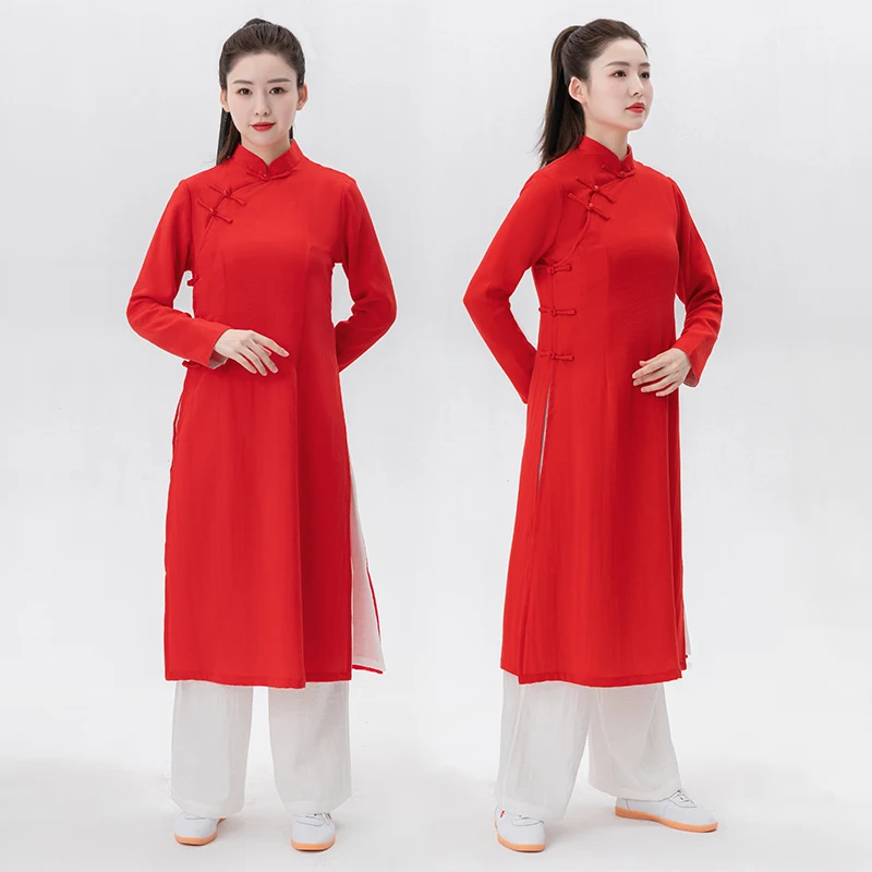 Wudang Style Tai Chi Robe Long Sleeve Linen Blend Martial Arts Uniform Traditional Chinese Kung Fu Clothing for Men Women