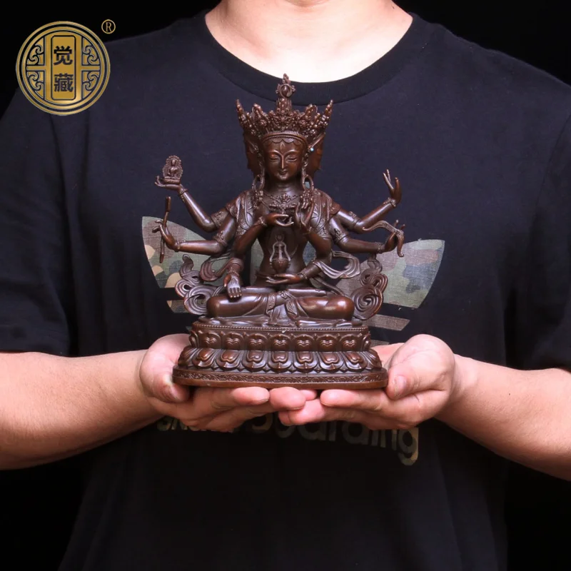 Zunsheng Buddha Mother Bodhisattva Buddha statue ornament, brass Tibetan longevity three-faced eight-armed Bodhisattva craftsma