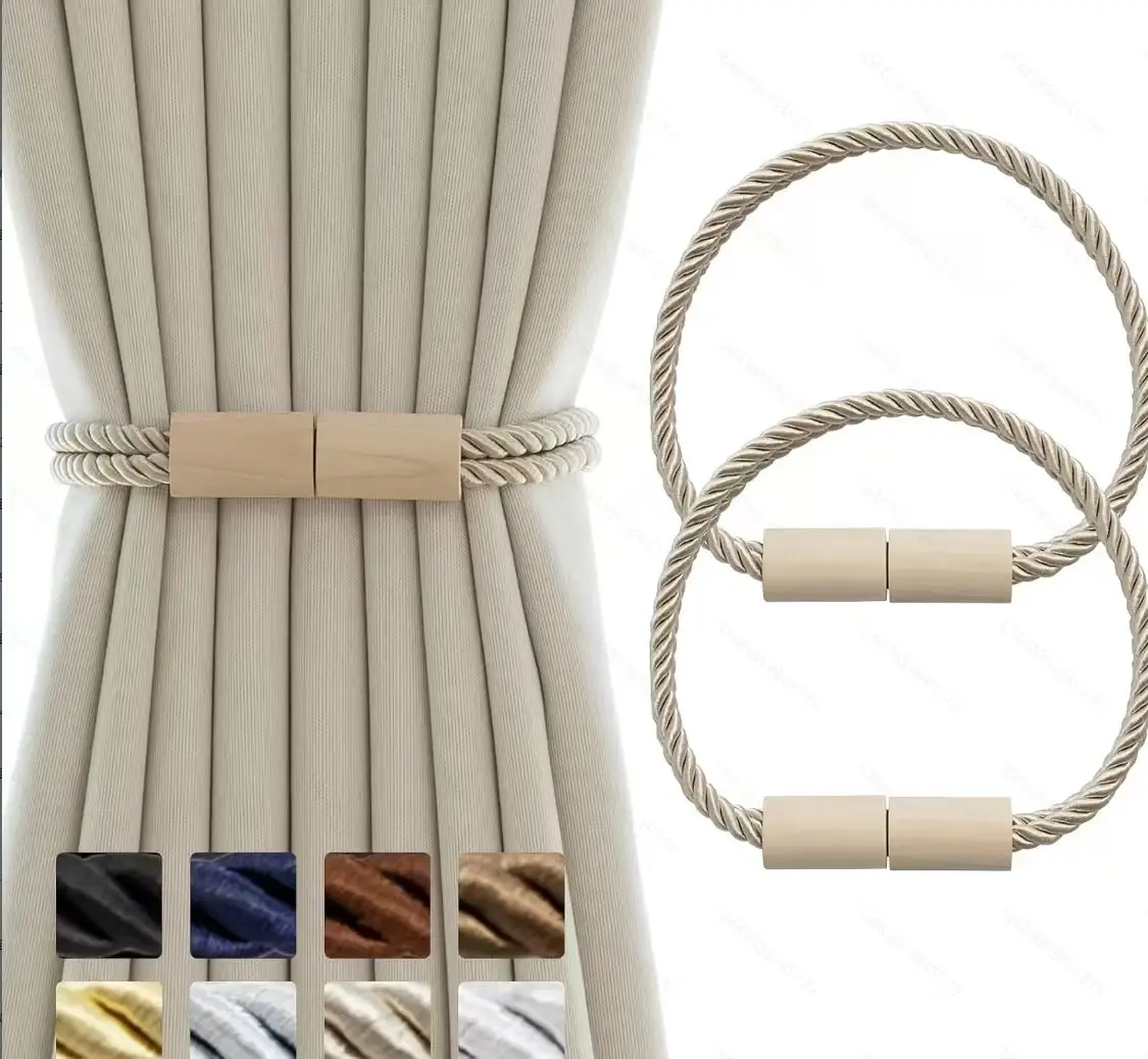 1/2pcs Magnetic Curtain Tiebacks Twist Rope Curtain Tie Holder No Drill Window Curtain Buckle Decorative Strap Accessories