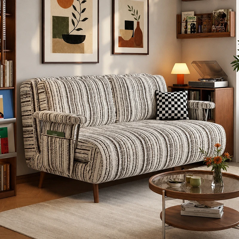 HYS fabric folding sofa bed, detachable and washable, dual-use, apartment living room, small single and double sofa