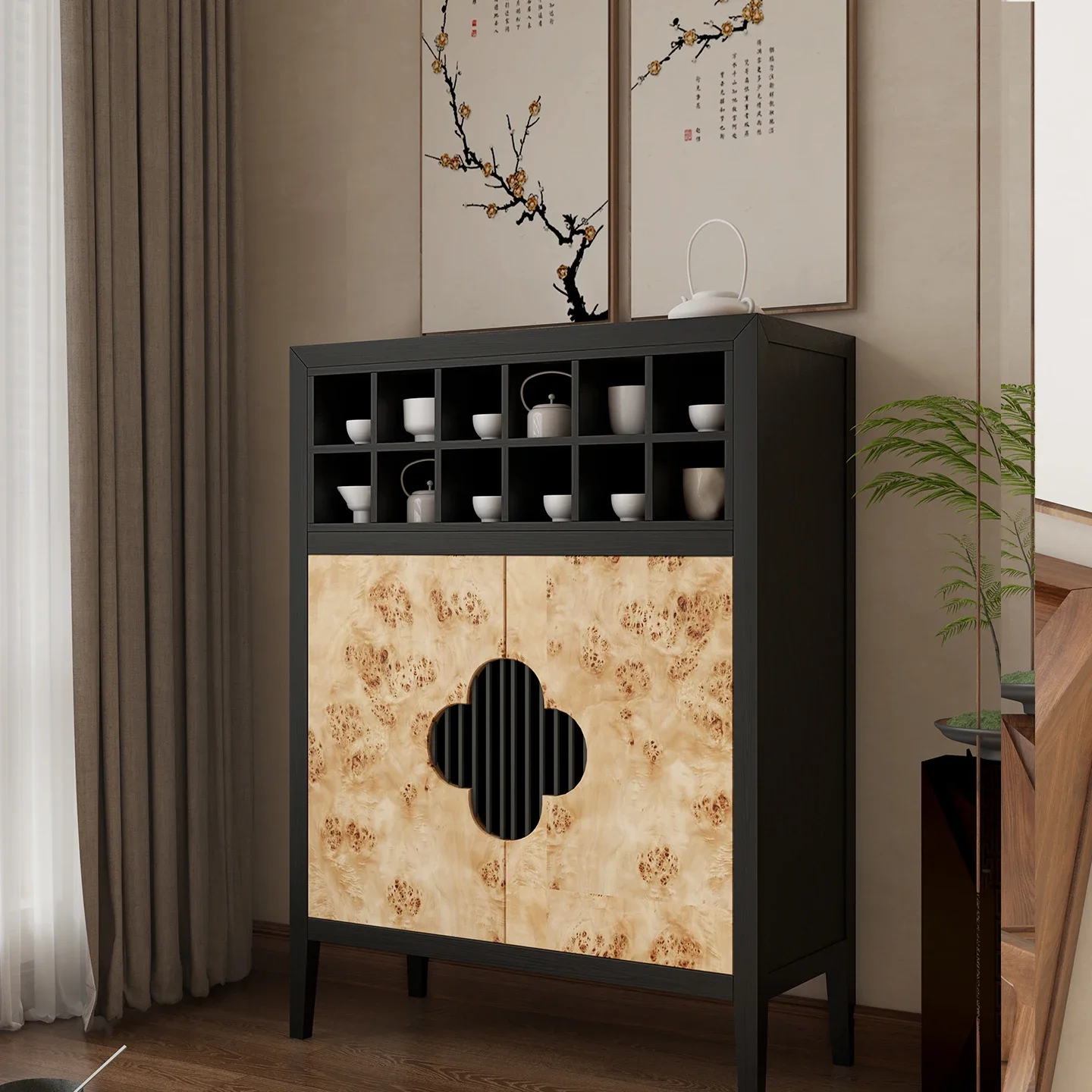 

Medieval dining side cabinet walnut tea room cabinet study cabinet storage solid wood storage