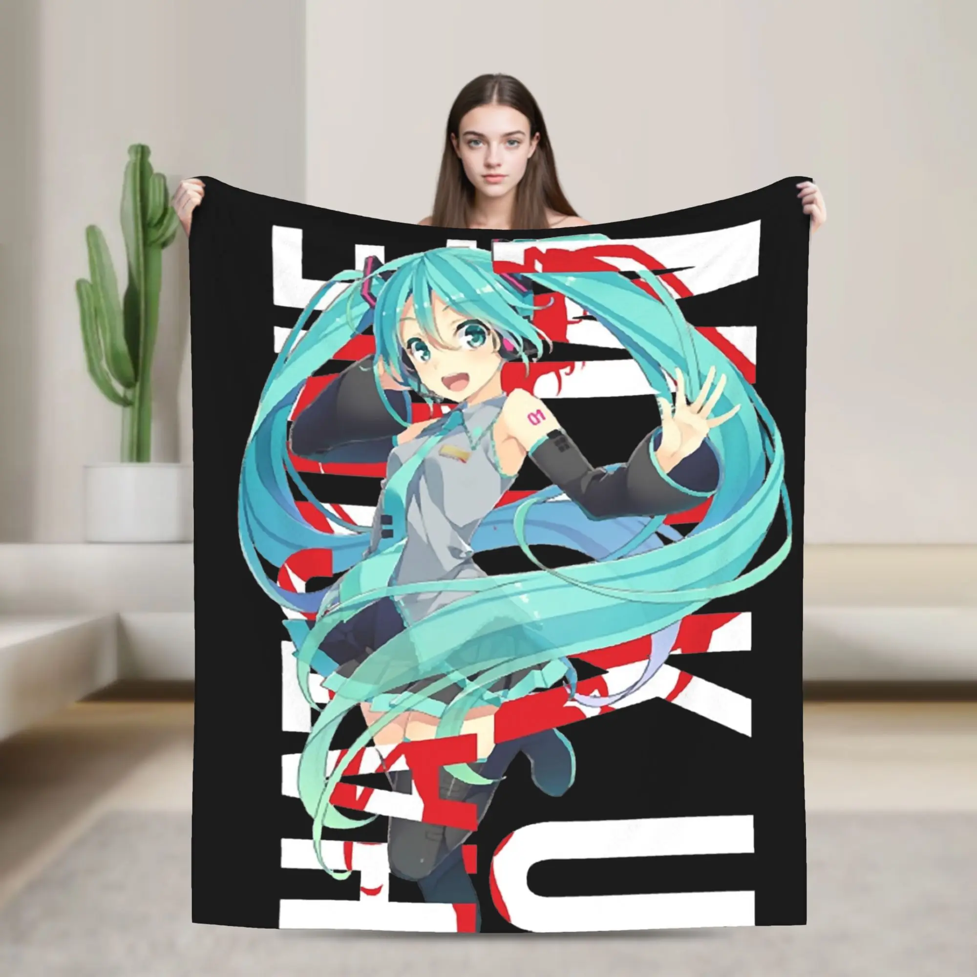 Hatsunes Mikus Blankets Fleece Summer Air Conditioning Anime Multi-function Super Warm Throw Blanket for Home Travel Rug Piece