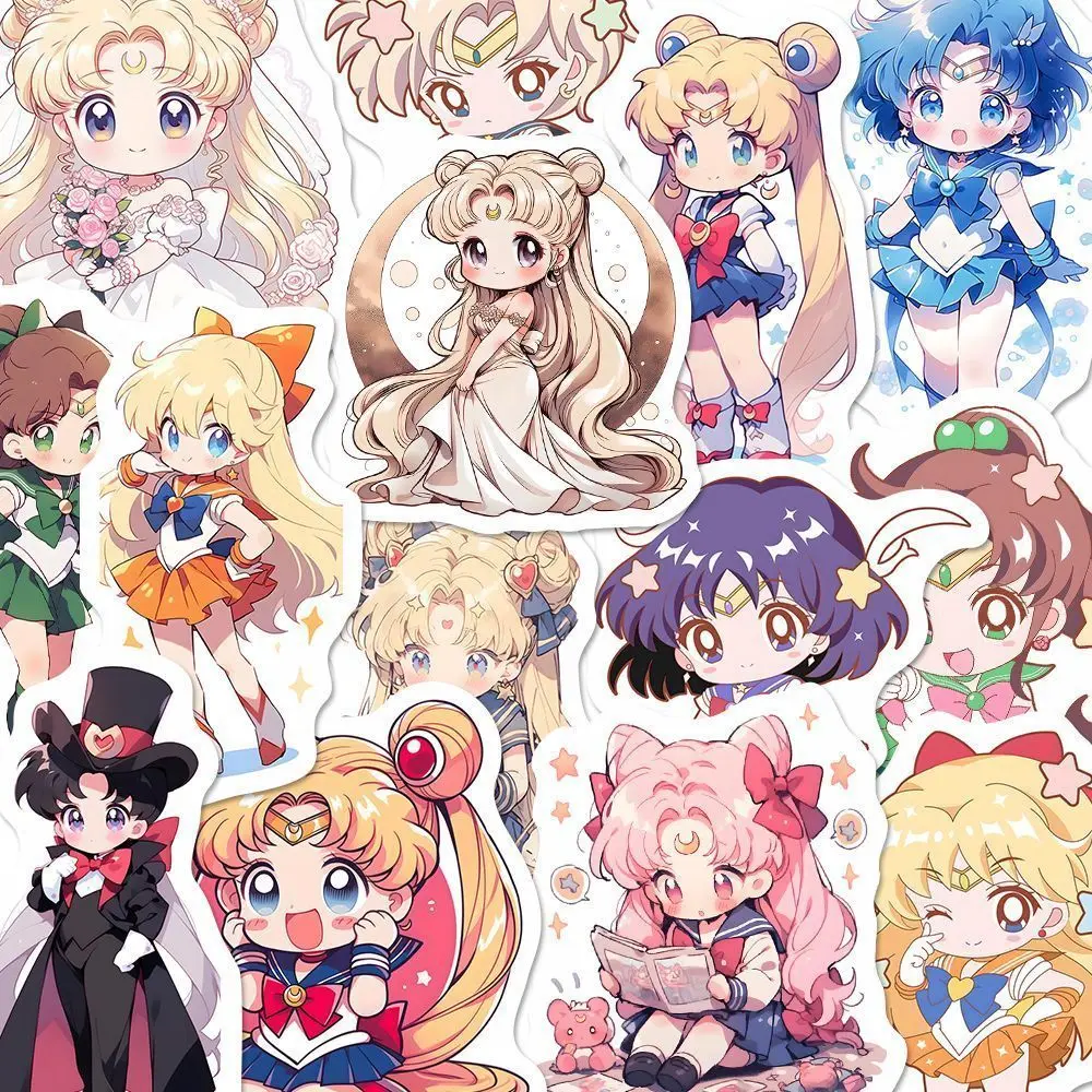 62pcs Q version Sailor Moon Waterproof sticker desktop trunk Water cup iPad Cartoon decoration anime periphery children diy toy