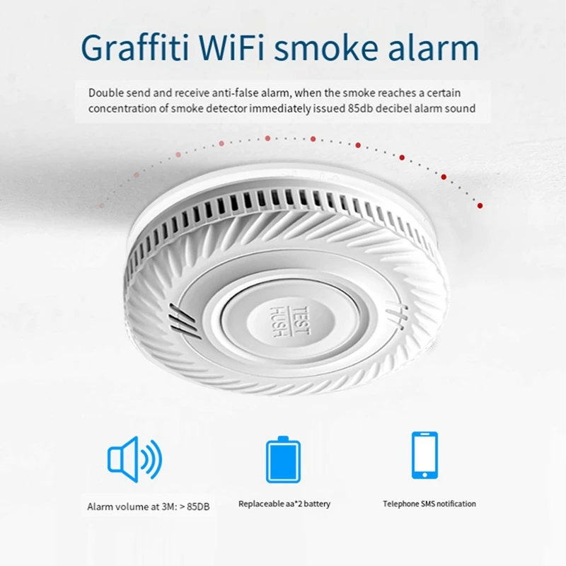 Tuya Wifi Wireless Smoke 10 Jahre Batterie Smoke Smart Home Feuer Rauchmelder