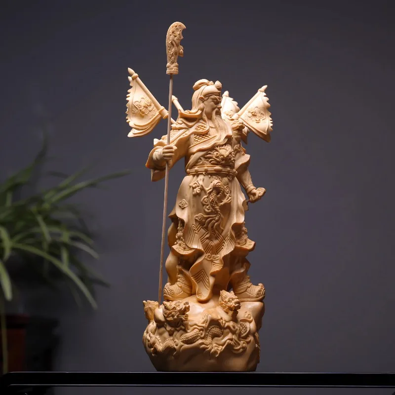 Guan Yu Wu Sheng Resin Statue, Chinese Wealth God Kwan Kung Figurine, Home & Office Feng Shui Decor for Success, Dragon Base.