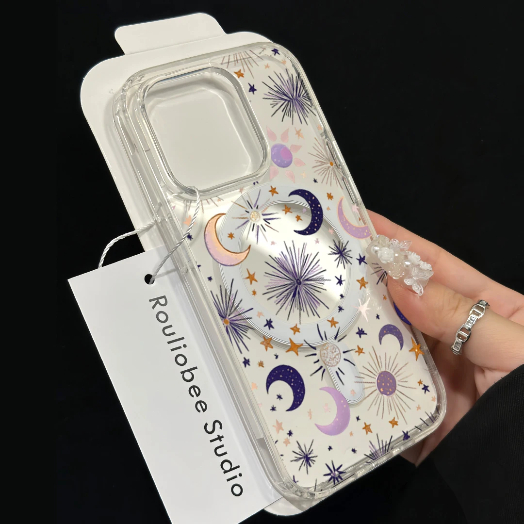 Romantic Sun Moon Stars Phone Case For iPhone 17 Pro Max 16 15 14 11 12 13 Pro Plus For Magsafe Shockproof Clear Silicone Funda view 4