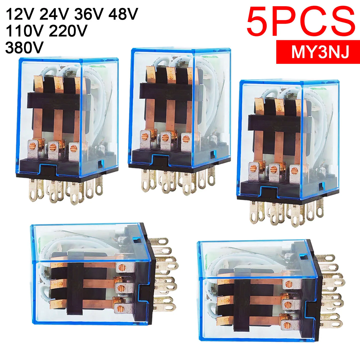 

5pcs MY3NJ HH53P MY3 Micro Mini Relay 11-Pin DC AC 12V 24V 110V 220V 380V Coil Intermediate Electromagnetic Relay with LED