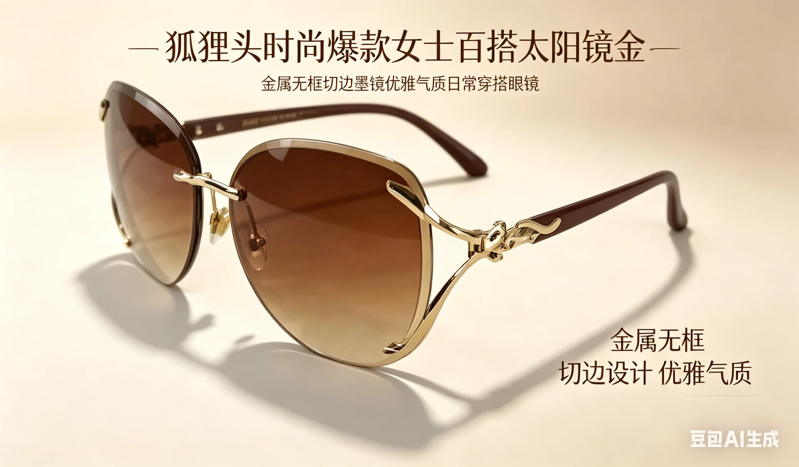

Fox Head Trendy Women Sunglasses Metal Rimless Cut Edge Eyewear Elegant Versatile Fashion Shades for Daily Outdoor vintage