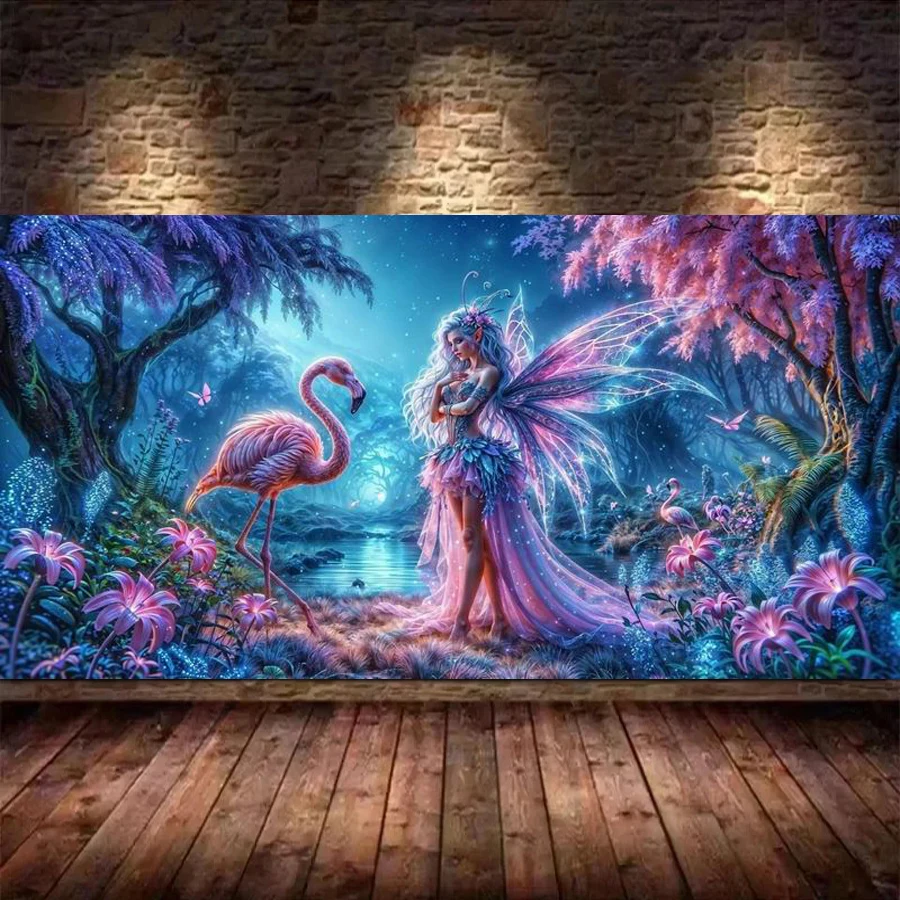 

Pink Flamingo Elf Large Size Diy Diamond Painting Colorful Forest Animals Birds Full Diamonds Embroidery Pictures Mosaic Arts