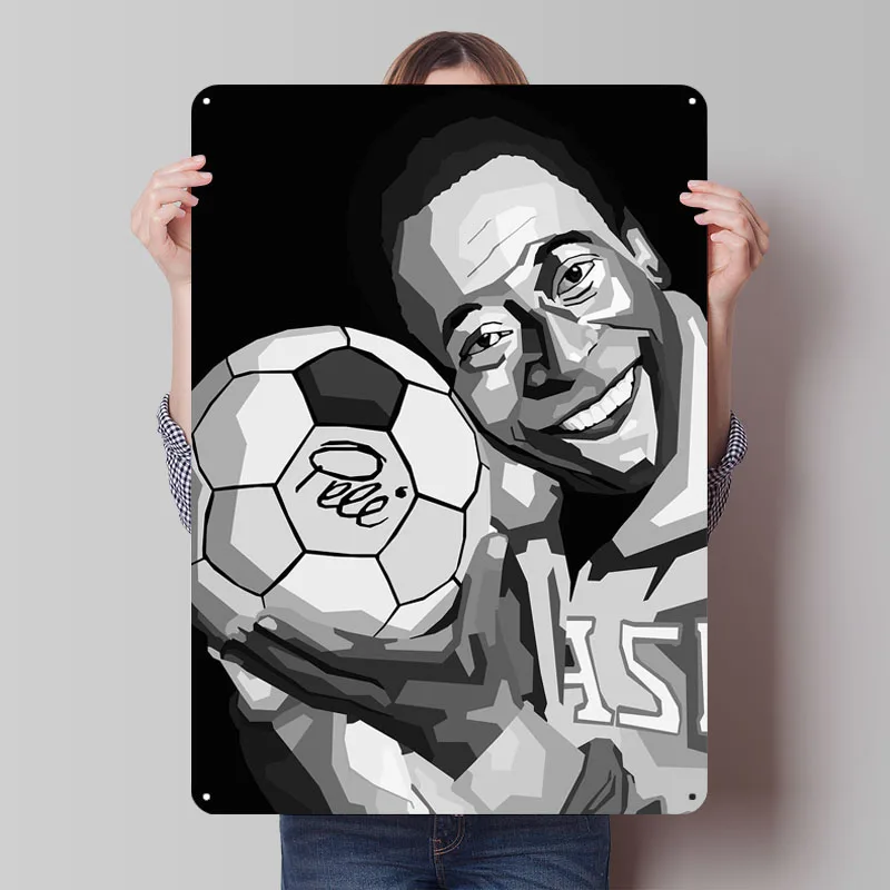 Pele BW Metal Sign Football Player Poster Decorative Wall Frames Custom Soccer Tin Signs for Wall Art Decoration Bathroom Decor