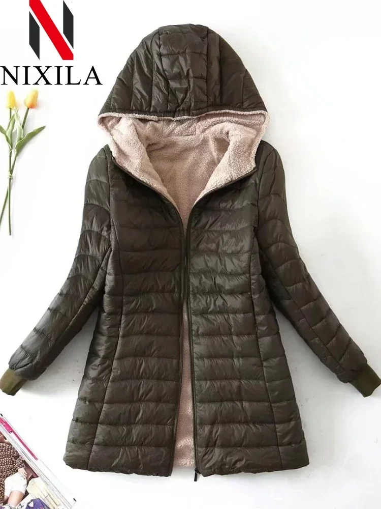 الجديد في معطف الخريف والشتاء للسيدات على الموضة الكورية، طبعة أنيقة، سترات مستقيمة بقلنسوة، سترات من الفلانيل الدافئة للنساء