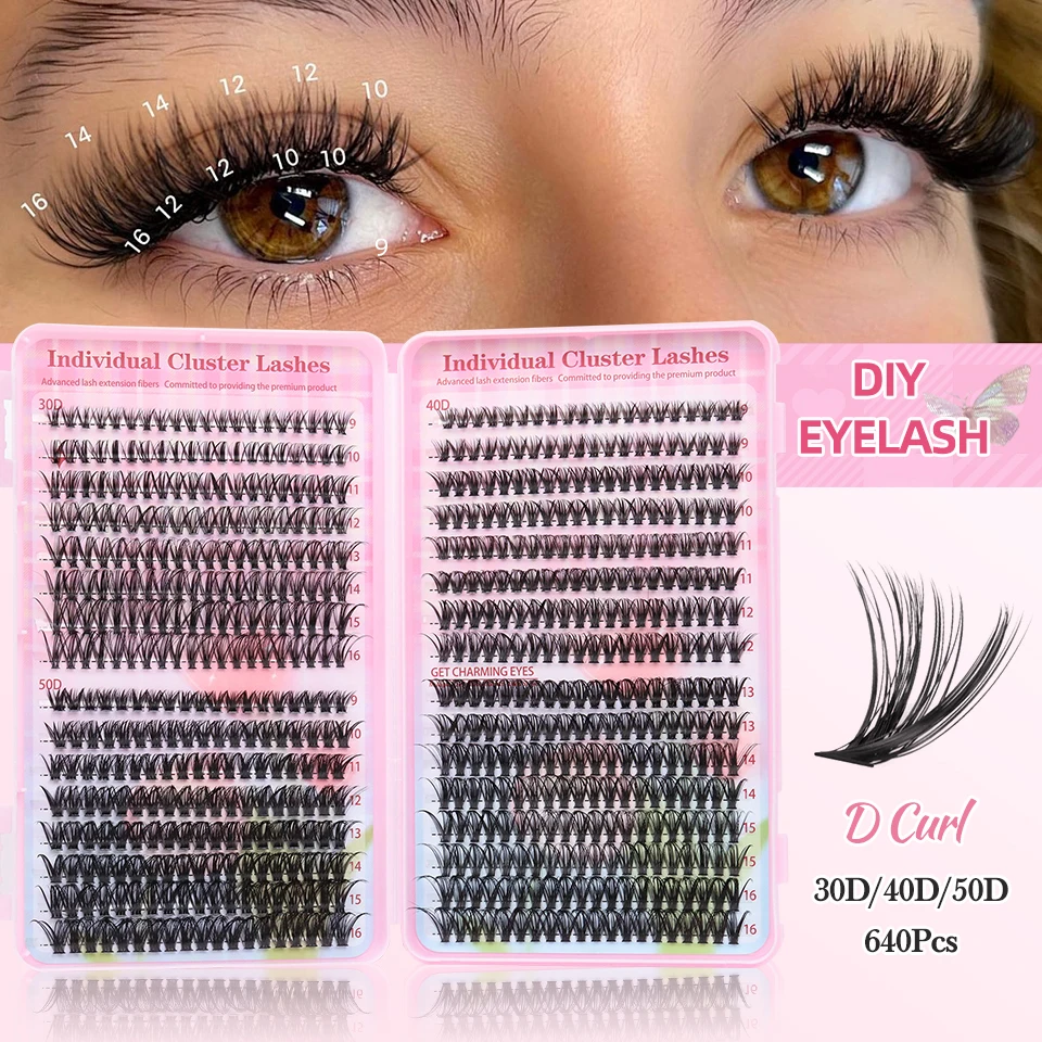 640 Fans Clusters DIY Eyelash Extensions 30D 40D 50D Clusters Lashes 9-16mm Soft Natural Individual Lashes Faux Mink Makeup Cils