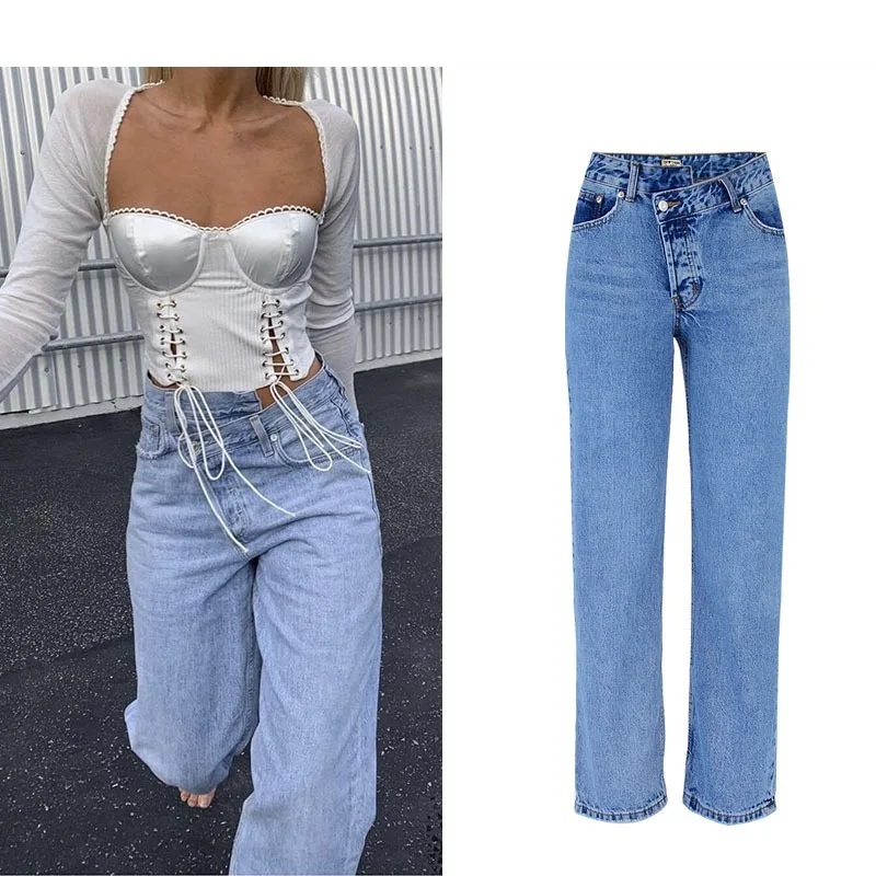New Women's High-waist Solid Jeans Flared Large Size Casual Fashion Irregular Autumn and Winter Wide-leg Skinny Jeans for Women