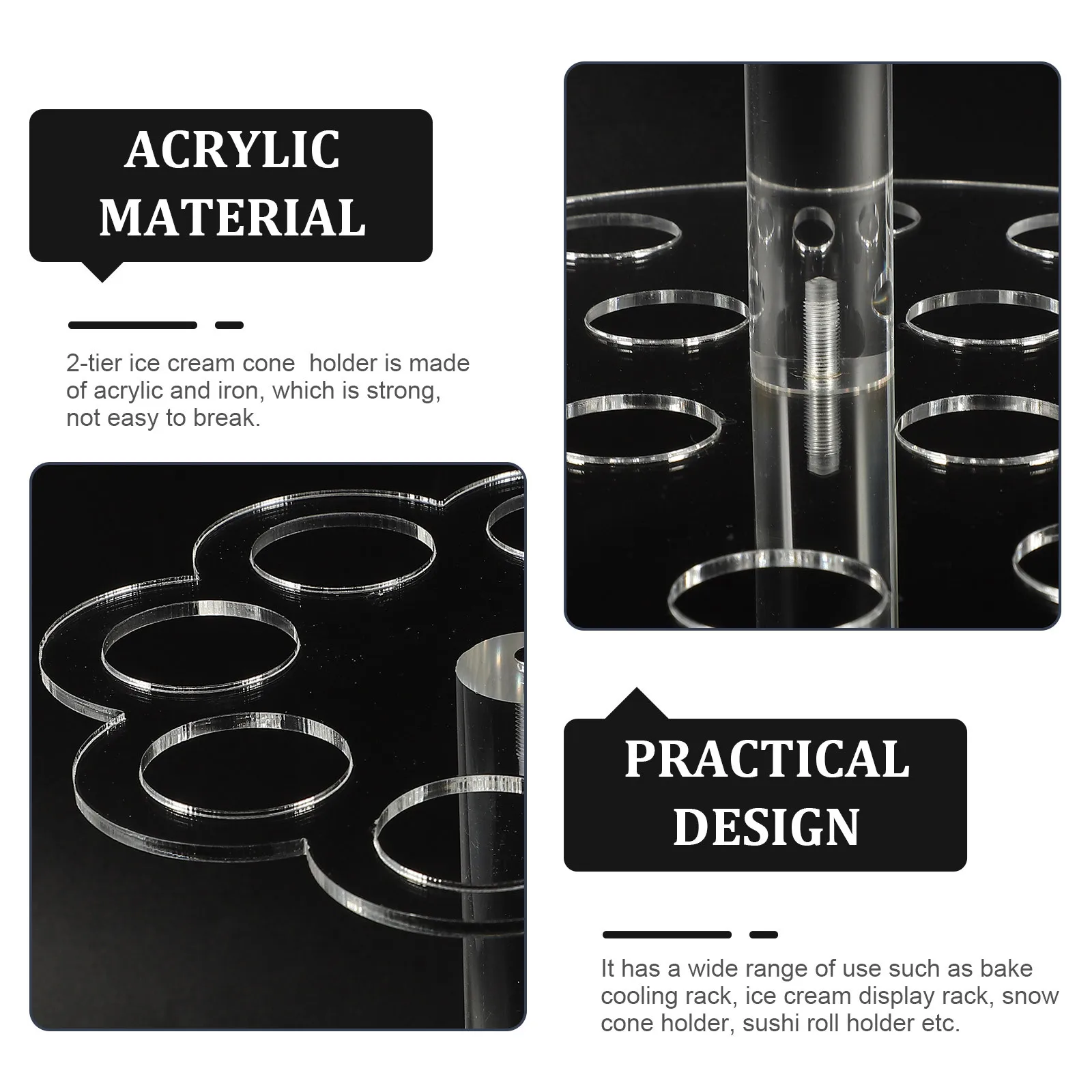 

2-Tier Ice Cream Cone Holder Stand Acrylic Iron Display Storage for Parties Cafes 2-Tier Ice Cream Holders