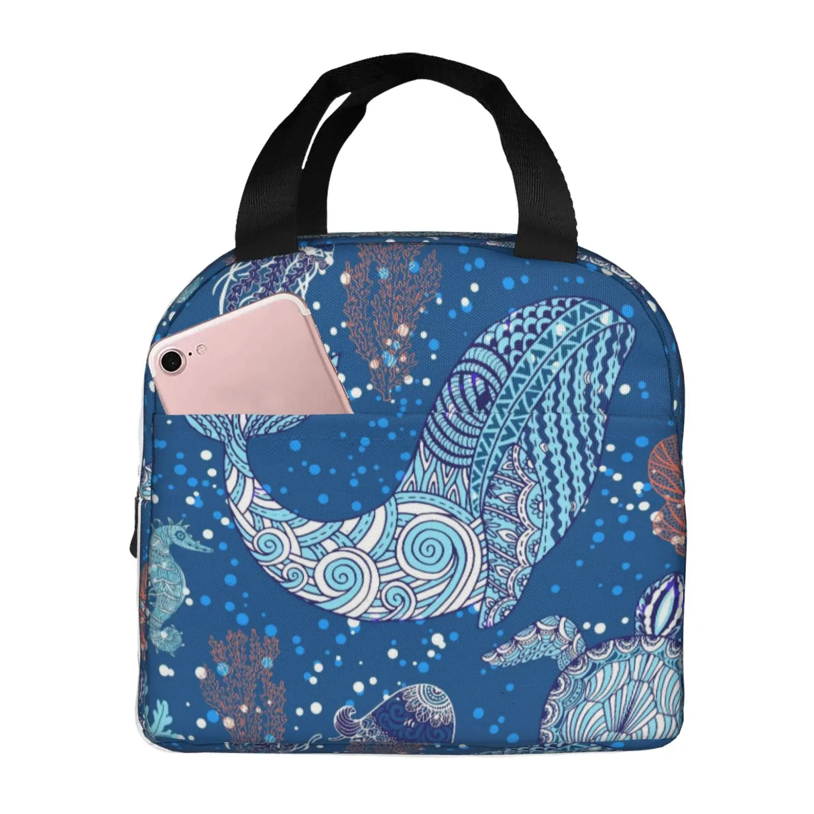 

Whale Jellyfish Turtle Print Lunch Bag for Girls Funny Lunch Box Fun Picnic Cooler Bag Portable Zipper Oxford Thermal Lunch Bags