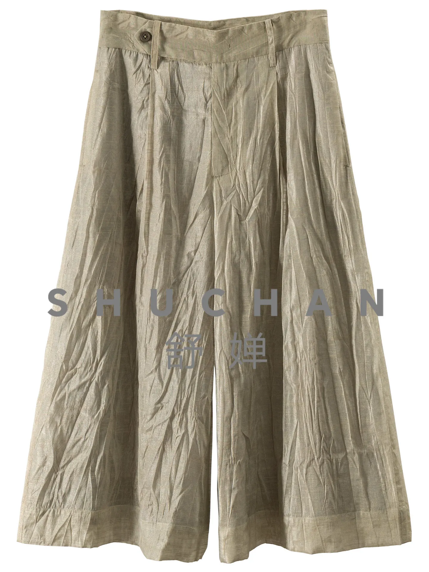 

Wrinkled Texture Linen Seven-point Culottes, Women's 15M7 Pantalon Pour Femme Wide Leg Pants Women