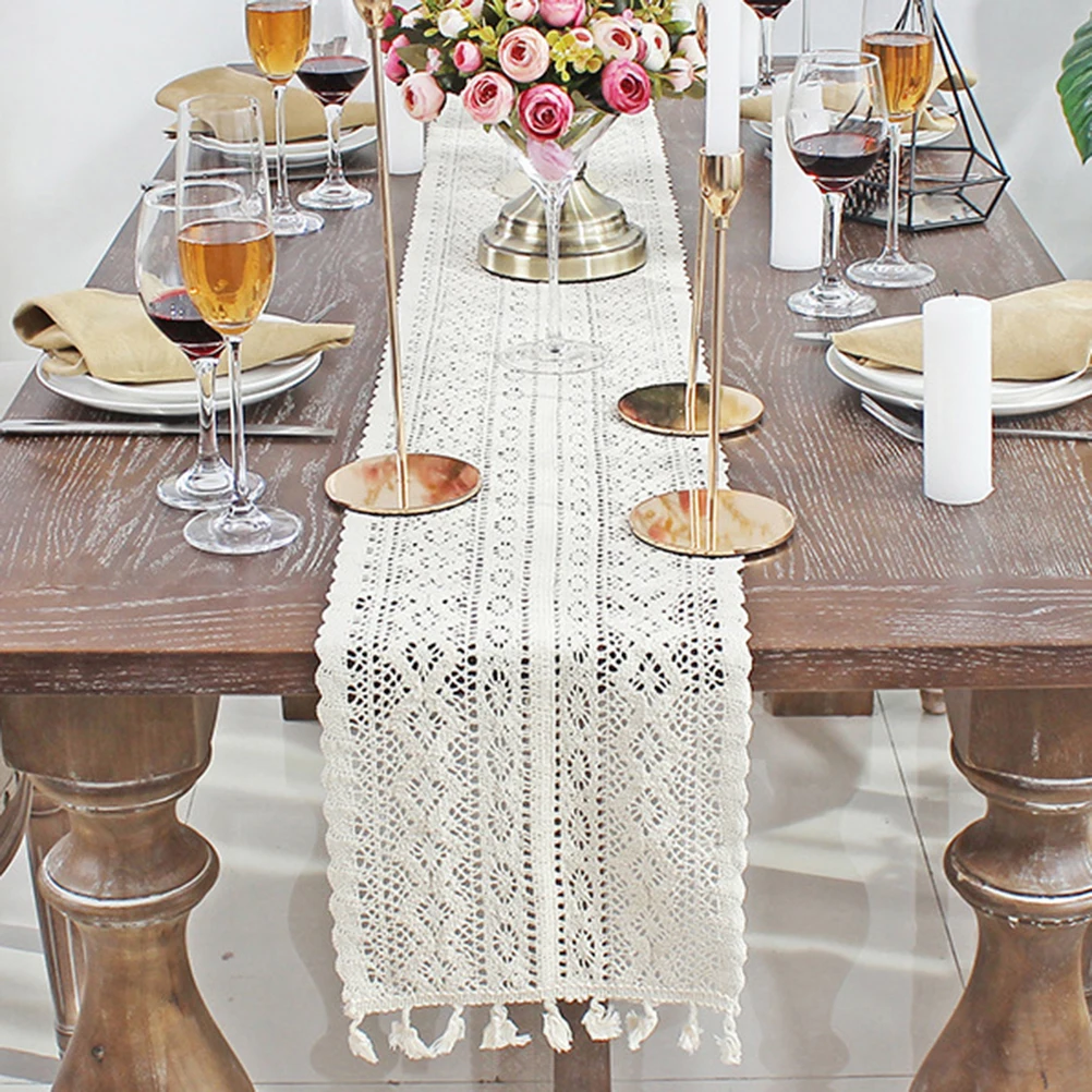 

200x24cm Home Cover Premium Material Cloth Decor Lace Flag Lace Table Cloth Flower Pattern Table Cover Flag