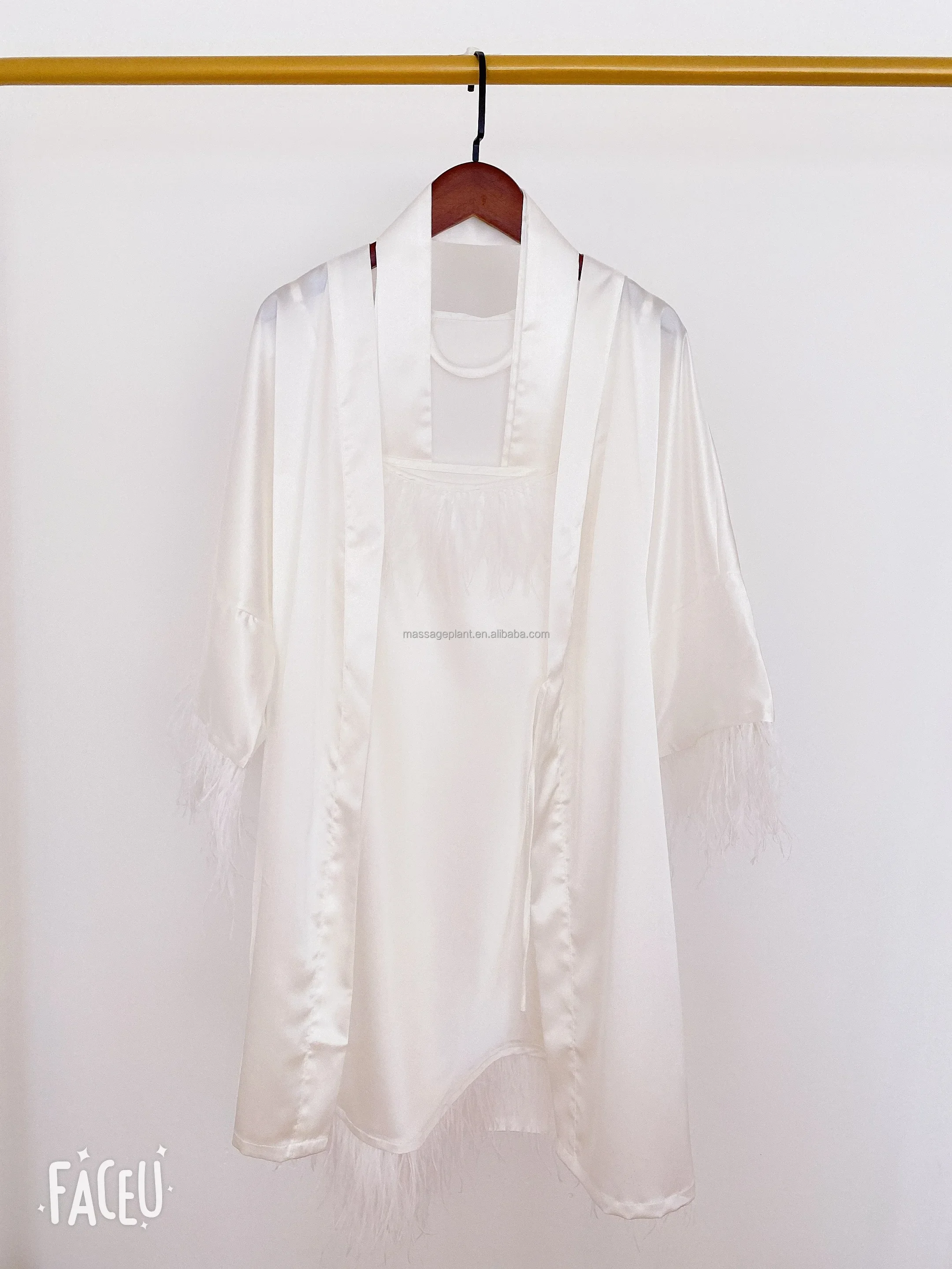 New Sexy Sheer Long Feathered Robe  And Sleepwear