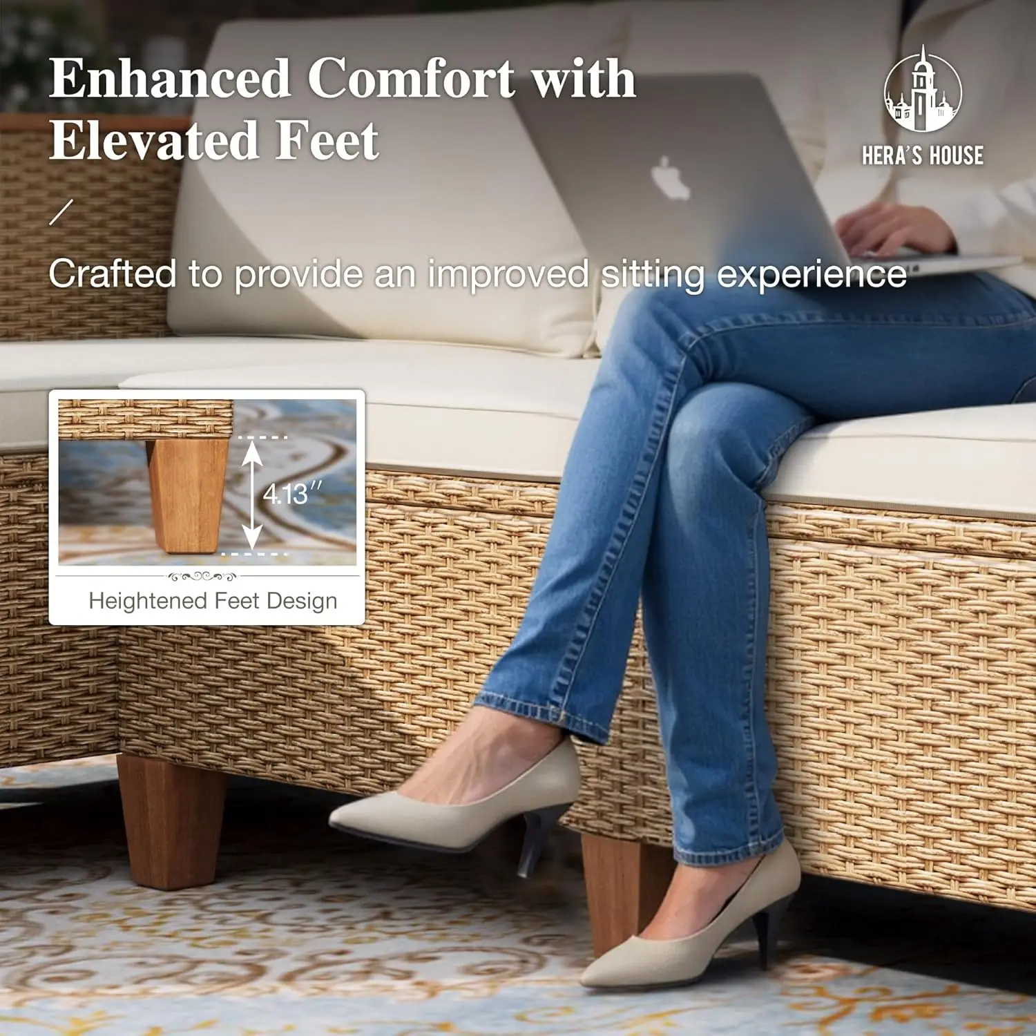 All Weather 3-Piece Wicker Patio Sectional Set,Yellow Rattan Conversation Sofa & Coffee Table for Lawn Garden