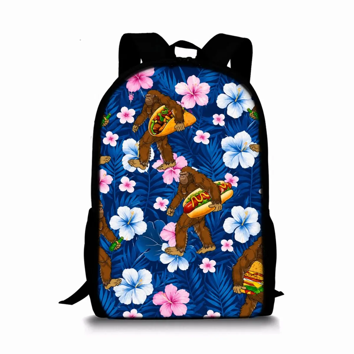Hot Dog Chimpanzee Print Single Layer Backpack for Boy/Girls Best Gifts 2D Flat Cartoon School Bag for Children Bags
