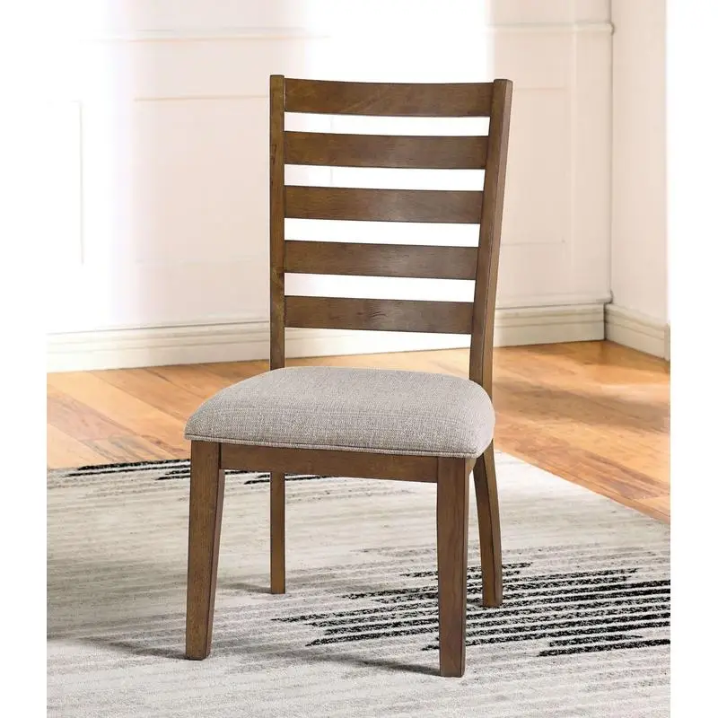 Set of 2 Walnut Side Chairs, Light Gray Ladder Back, Solid Wood, 100% Polyester Upholstered Padded Seat, Perfect for Dining