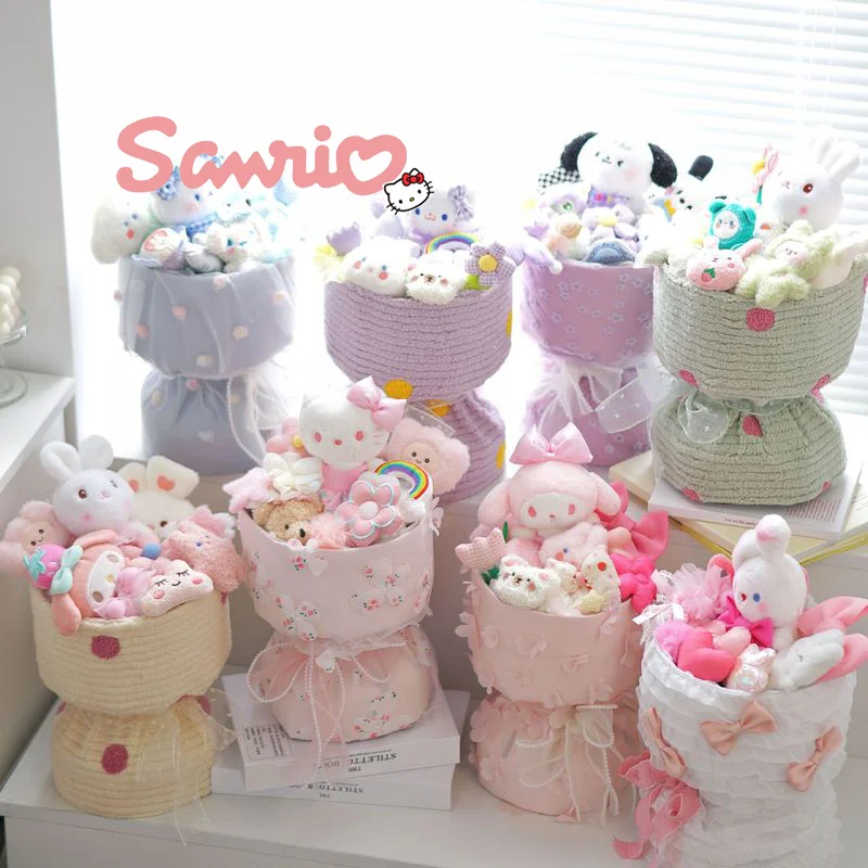 

Sanrio Anime Melody Plush Toys Bouquet Kawaii Hellokitty Stuffed Plushie Flower Bouquet Room Decoration Doll Girl Valentine Gift