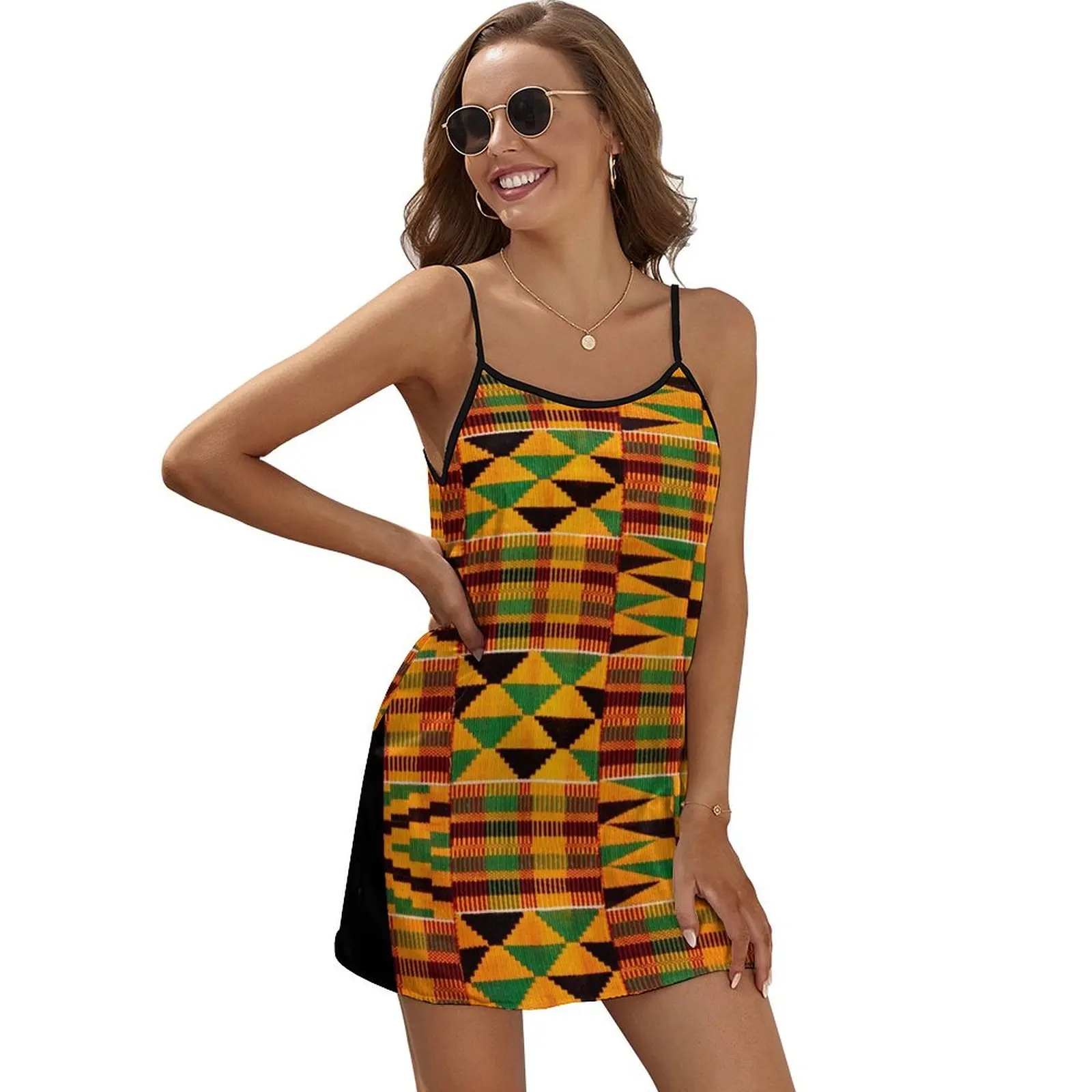 

African Pattern Authentic Kente Cloth Pattern African Ghana Design Sleeveless Dress evening dresses ladies Clothing female