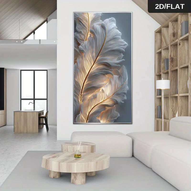 

2D/Flat Modern Abstract Feather Illumination Canvas Wall Art Frameless Neutral Feather Print Canvas Prints for Living Room Decor